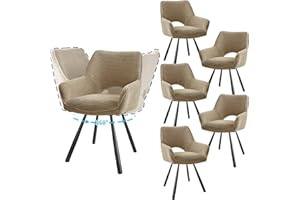 JIJIAN 6er Set Esszimmerstuhl Drehbar mit Armlehne, Drehbar 360°, Küchenstuhl, Moderner Polsterstuhl mit Stoffrückenlehne für Küche, Esszimmer, Schlafzimmer, Braun