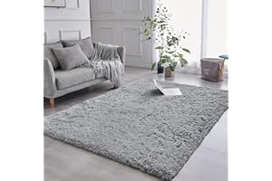 AMEHA Rugs Living Room 120 x 170 cm - Grey Area Rugs for Bedroom Large Non Slip - Modern Super Soft Fluffy Shaggy Thick Pile Rug Non Shedding Easy To Clean