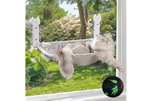 HiPetpy Katzen Fensterliege, Leuchtende Wendematte, Faltbar & Kabellos, Starke Saugnäpfe bis 20 kg, Bequemes Vertiefungsdesign, 360° Aussicht Katzen Hängematte, Fensterbett (Grau, 1 Packung)