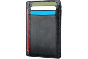 Hafaa Slim Wallets for Men UK - RFID Card Holder Minimalist Leather Mens Wallets with up to 7 Credit Card Holder and ID Window - Classic Design Lightweight Card Wallet for Everyone (Black)