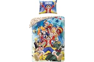 Halantex Zestaw pościeli ONE PIECE Monkey D. Luffy i różne postacie - poszwa na kołdrę 140 x 200 cm z poszewką na poduszkę 70 x 90 cm - 100% poliester wielokolorowy