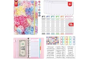 VOMKELA Budget Planner Deutsch ,A6 PU Leder Budget Binder Cash Stuffing,Geld Organizer Sparen Mappe Einschließlich 12 Budgetplaner,12 Klaren Geldumschlägen,14 Monatliche Planer,60 Haftnotizen (Typ 2)