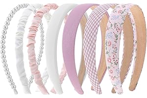 COMNICO Diademas de moda para mujer, 7 piezas, juego de diademas antideslizantes para niñas, lindas diademas de tela brillante, multicolores, accesorios para el cabello para mujeres, niñas, niños