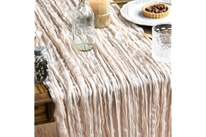 Artoid Mode Boho Beige Gauze Wedding Cheesecloth Table Runner, 35x120 Inch Seasonal Fabric Kitchen Dining Holiday Table Decor for Home Party