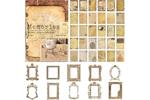JSTHHTT 60 Blätter Vintage Scrapbooking Papier, 10 Blätter Fotorahmen Scrapbooking Karte Deko, Scrapbook Zubehör, Altes Papier mit Viele Muster, für Tagebuch Notizbuch DIY Kunst und Handwerk
