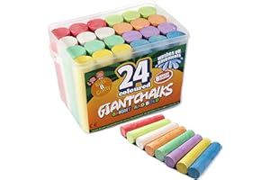 KIDS B CRAFTY 24 Coloured Chunky Chalks, Giant, Pavement, Washable, Fun for Children 8 Vibrant Colours, Outdoor, Garden, Drawing - Artists - Toddler,Kids