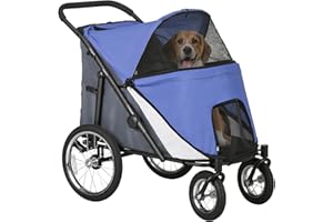 PawHut Foldable Pet Stroller with Cushion, for M, L Dogs - Blue