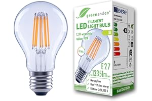 ‎GREENANDCO greenandco Żarówka LED | przezroczysta | CRI 90+ | E27 A60 | 7,2W 1335lm | zastępuje 90 W | 3000 K ciepła biel | 320° | 230 V | bez migotania | klasa energetyczna B | nie ściemnialna
