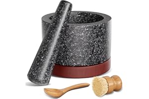 MIHOHO Heavy Duty Mortar and Pestle Set, Spice Herb Grinder Pill Crusher Set, Make Fresh Guacamole at Home, Solid Stone Grinder Bowl (log, Large)