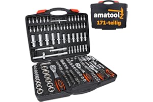 Amatoolz Ratchet Case 171 Pieces I Filled Tool Box I Ratchet Set Large I Ratchet Box 1/2 Inch 1/4 Inch 3/8 Inch I All Standard Bits and Nuts Included