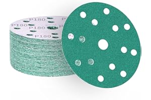 ALPXUXP 50 pezzi Dischi Abrasivi 150 mm,Impermeabile Carta Vetrata 180 Grana 15 Fori per Orbitale Levigatrice Giraffa per Legno,Metallo