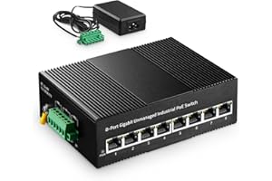 Binardat Switch Ethernet Industrial de 8 Puertos Gigabit PoE DIN Rail, 8 PoE IEEE802.3af/at, Capacidad de conmutación de 16 Gbps, con una Fuente de alimentación PoE de 96W