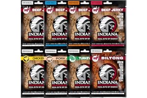 ‎INDIANA JERKY Indiana Jerky MIX, High Protein Trockenfleisch, ohne Zuckerzusatz, Gluten-frei (8 x 25g) (8 Sorten MIX)