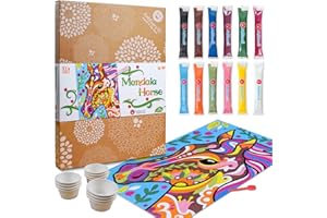Sabbiarelli Sand-it For Fun - Set Mandala Cheval : Maxi Kit Créatif de Sand Art pour Ados et Adultes avec 12 Grands Sachets de Sable, 1 Maxi Poster A3 Adhésif et 12 Barquettes - Idée Cadeau