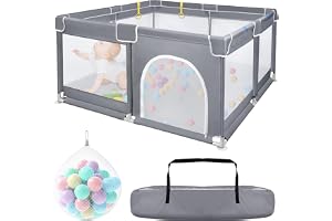 Froadp Babylekhage, vikbara barnlekhagar och hagar, babystaket, avstängningsgaller med andningsaktivt nät och 50 kulor, mobil krypande lekpenna, bollbad för barn, mörkgrå, 127 x 127 x 68 cm