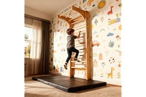 ‎CCLIFE CCLIFE Sprossenwand Kletterwand Turnwand höhenverstellbare Klimmzugstange Klettergerüst Holz Kinder Indoor Erwachsener ZERRO