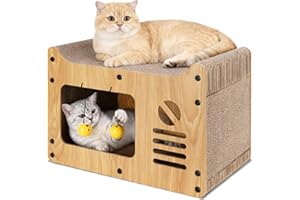 Nobleza Rascador de Cartón para Gatos con Juguete de Bola y Catnip, Casa para Gatos Cartón Grande, 47,5x25x32,5 cm