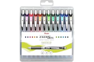 Pentel BL77-12 EnerGel Chowany długopis kulkowy z atramentem żelowym, średnica kulki 0,7 mm = szerokość linii 0,35 mm, plastikowe pudełko do wielokrotnego napełniania, różne kolory