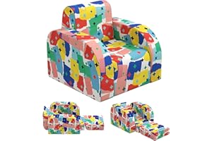 AIYAPLAY Kids Armchair, 2 in 1 Foldable Toddler Chair, Soft Snuggle Sponge Filled Recliner, for Bedroom Playroom Living Room, for Boys & Girls 18 Months to 3 Years - Multicoloured