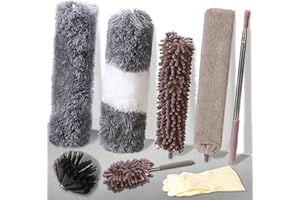 VOZITUG Staubwedel Teleskop Lang Ausziehbar, 8 Stücke Staubwischer Mikrofaser Duster Eckbesen Max.Lang 25-254cm, Staubwedel Waschbar Verbiegbare Eckbesen Stange für hohe Decke Deckenventilator Spinnweben