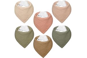 IKWOLETI Baberos Bebe Recien Nacido, Bavoirs Bebe Triangulares de Muselina, Baberos Bandana para Bebe Unisex, Altamente Absorbentes, Transpirables y Ajustables, 6 Piezas