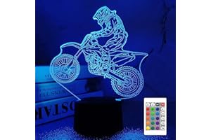 FULLOSUN Dirt Bike Gifts, Motocross 3D Night Light for Kids for Xmas Holiday Birthday Gifts for KidsMotorcycle Fan with Remote Control 16 Colors Changing + 4 Changing Mode + Dim Function