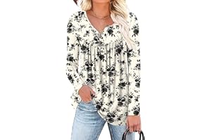 Aodemo Women's Fall Henley V Neck Button Up Tunic Ladies Tops Flowy Long Sleeve T-Shirts Ladies Blouse