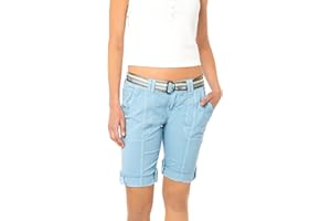 FRESH MADE Damen Bermuda Shorts mit glänzendem Gürtel