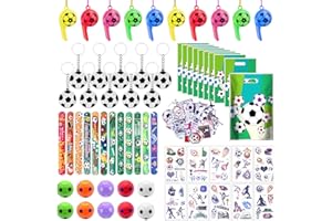 HOVIBU 112 Pezzi Festa Compleanno Calcio Regalo Bambini, Kit Regalini Fine Festa con Portachiavi Pallone, Sacchetti Regalo, Tatuaggi, Fischietto, Adesivi