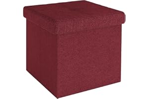 INTIRILIFE Pouf Pieghevole 30x30x30 cm in Rosso Granato - Cubo Sedile con vano portaoggetti e Rivestimento in Tessuto con cavità - Cubo Sedile Contenitore poggiapiedi Contenitore Pouf pettorale