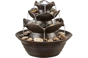 SERENITY WATER FEATURES Serenity Table-Top Oriental Water Feature with LED Lights, Self-Contained for the Home or Garden, Patio & Decking (Height 21.5cm)