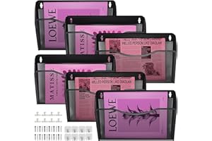 ideallife Wall Mounted File Organiser A4 Mesh in Hanging Wall File Holder Mail Organiser, 6 Pocket Mesh Metal File Holder Organizer for Office School and Home- Black