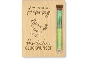 ‎ZUKLA ZUKLA Verpackung für Geldgeschenke zur Firmung - 13 x 10 cm - mit Reagenzglas - Firmung Karte Holz Geschenke für Mädchen & Jungen - Geldgeschenk Verpackung