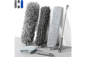 HELI MIAO Telescopic Duster, Washable, Duster, Telescopic Rod and Bendable Corner Broom (szary, 6)