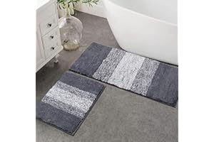 ‎ENYHOM Enyhom Mikrofaser Badteppich Set 2 Teilig Grau rutschfeste Saugfähig Weiche Badematte Toilettenmatte Maschinenwaschbar Badezimmerteppich Badvorleger Sets wc Teppich,45 x 65 cm + 45 x 120 cm