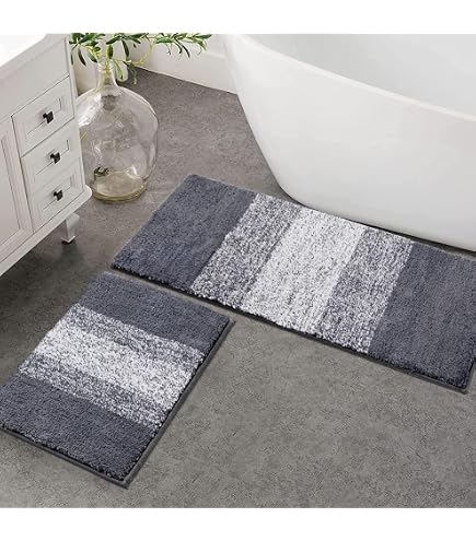 Goodway Badematten Set Paris – 2-teilig, Grau-schwarz Mit Ausschnitt, Rutschfeste Unterseite, 58x90 & 55x55 Cm