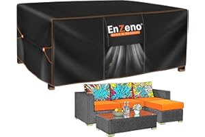 Enzeno Pokrowiec na meble ogrodowe, wodoszczelny, odporny na warunki zimowe, plandeka na meble ogrodowe, tkanina Oxford 420D, pokrowiec ochronny na stół ogrodowy, stół ogrodowy, zestaw do siedzenia,