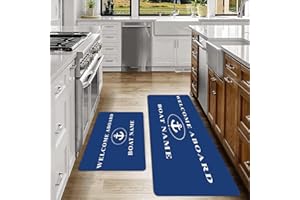 SHIVNAMI 2 pezzi Tappeti e tappetini da cucina antiscivolo,Corda di ancoraggio Nome barca Home,microfibra Supporto in gomma Tappetino Zerbino lavabile in lav