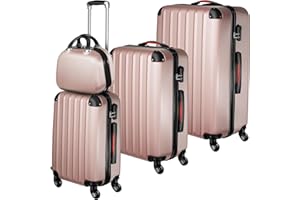 TecTake® Juego de 3 Maletas Rígidas de Plástico ABS y 1 Neceser, Tamaños XL-L-M, Set Maletas Viaje con Ruedas de 360º Extraíbles, Cerradura de Combinación, Asas Laterales y Asa Telescópica - Rosa