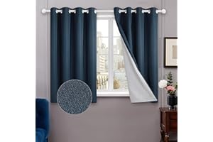 Deconovo 100% Blackout Curtains for Bedroom, Eyelet Curtains with Coating, Lightweight Faux Linen Curtains for Kids Bedroom, Navy Blue, 46 x 54 Inch(Width x Length), 2 Panels