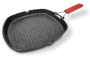 Moneta Bistecchiera antiaderente, 28x28cm Pro Grill con manico pieghevole anche per induzione