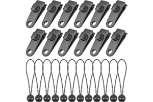 MIKIHAT 12 Stück Planenklammern Multifunktion Zeltplane Clips Markisenklemme mit 12 Stück Bungee-Seil für Zelte,Abdeckungen,Markisen,Banner, Bootfahren, Gartenarbeit, Vordächer