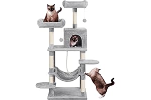 Yaheetech Kratzbaum 150 cm Katzenkratzbaum mit 2 Kuscheligen Aussichtsplattformen Sisal Katzenmöbel Kletterbaum für große Katzen, Hellgrau