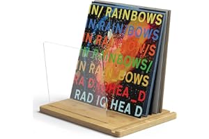 TAKMORK Record Storage Holder Display Stand: Vinyl Record Organizer Rack Tabletop Vinyl Storage for LPs Display Acrylic Solid Wood Record Albums Holder