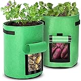 Orlegol Pflanzen Tasche, Kartoffel Pflanzsack, 43L Pflanzsack aus Vliesstoff, Pflanztasche mit Griffen und Sichtfenster Klett