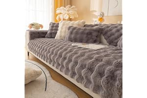 Nitoope Rabbit Plush Sofa Cover 1 2 3 Seater, Soft Warm Sofa Slipcover For Corner L Shape, Funny Fuzzy Sofa Cover, Non-Slip Velvet Sofa Cushion Covers, Thick Furniture Protector