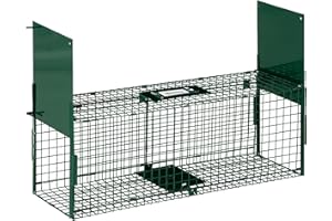 Outsunny Trampa para Animales Vivos con 2 Puertas Jaula de Captura Metálica con Asa para Conejos Visones Zorros Pequeños 80x25x30 cm Verde Oscuro