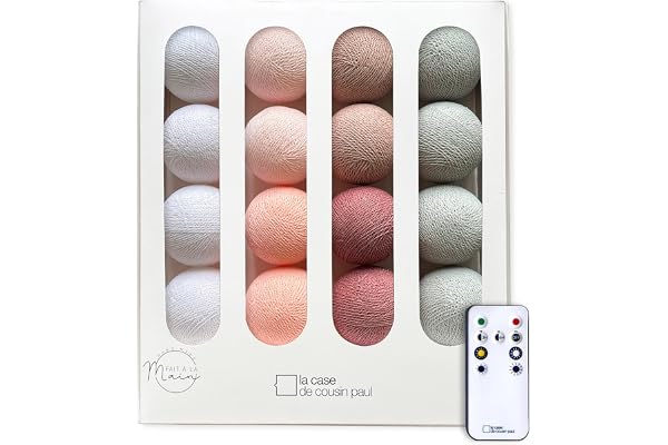 La Case de Cousin Paul Guirlande Lumineuse Chambre Enfant Boules Coton Tissé LED, Télécommande, Programmable, USB, Fabriquée à la Main, Artisanale - 16 Boules (L'opéra)