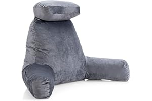 GIANTEX Rückenkissen Lesekissen mit zerkleinertem Memory Foam, Dreieckskissen 100x56x74cm mit Armlehne & Abnehmbarer Nackenrolle, Lendenkissen Bücherkissen ergonomisch beim Lesen Fernsehen, Grau