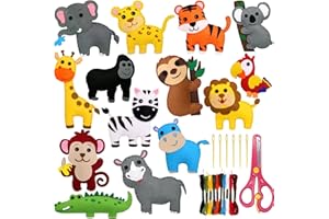 AYSYR 14 PCS Kids Sewing Kit DIY Animal Shapes Felt,Card Making Kits for Children Animals,Forest Animals Sewing Kit Felt Set Creative,Childrens Craft Kits for Boys and Girls